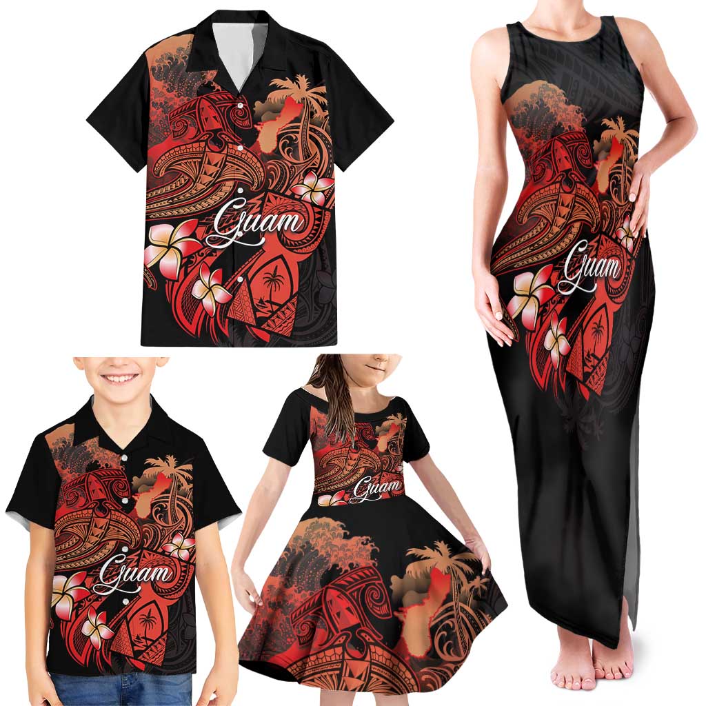 Guam Tribal Chamorro Family Matching Tank Maxi Dress and Hawaiian Shirt Polynesian Shark with Plumeria and Sea Vibe - Polynesian Pride