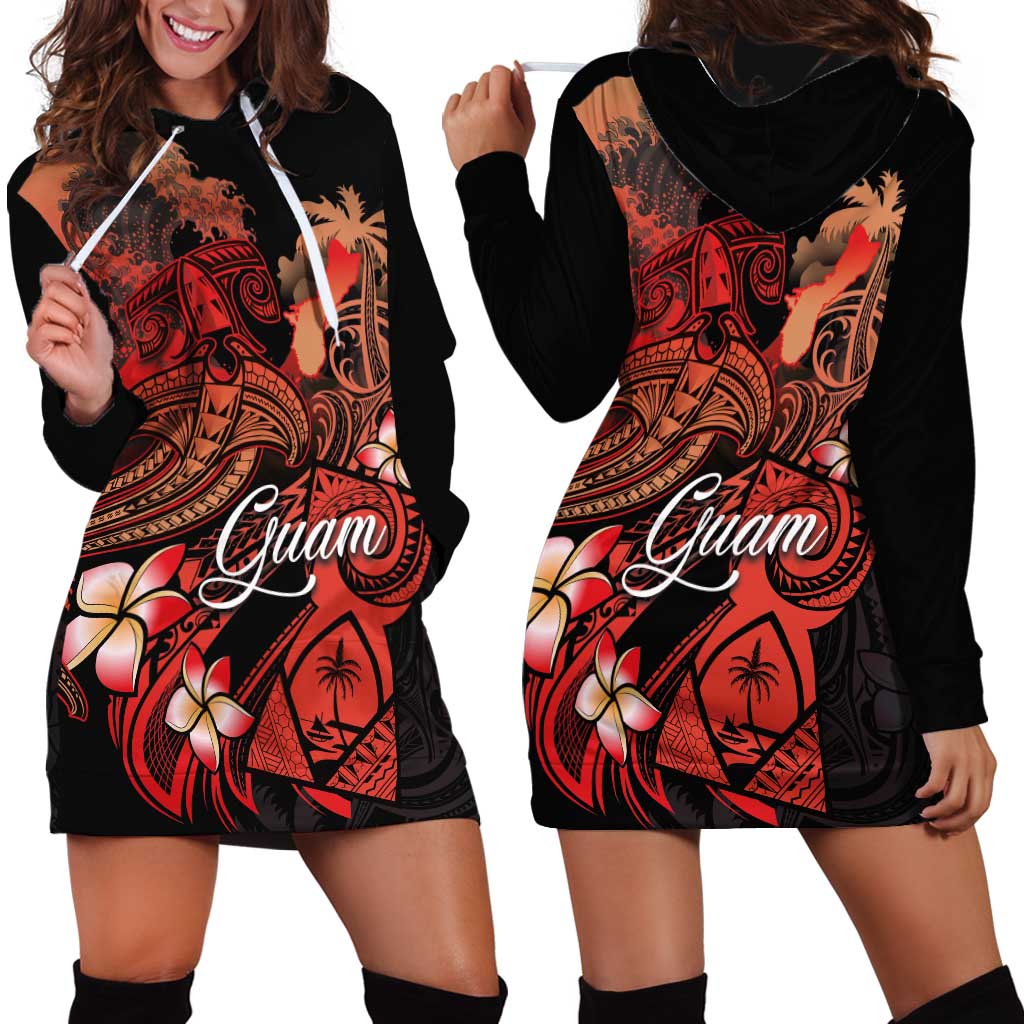 Guam Tribal Chamorro Hoodie Dress Polynesian Shark with Plumeria and Sea Vibe LT03 - Polynesian Pride