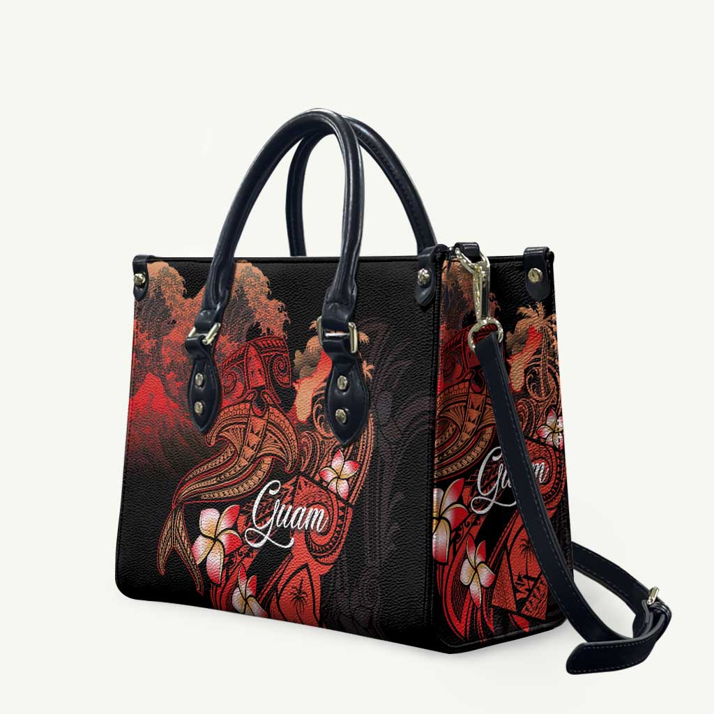 Guam Tribal Chamorro Leather Bag Polynesian Shark with Plumeria and Sea Vibe - Polynesian Pride