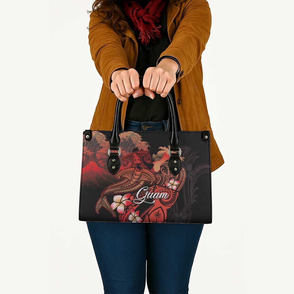 Guam Tribal Chamorro Leather Bag Polynesian Shark with Plumeria and Sea Vibe - Polynesian Pride