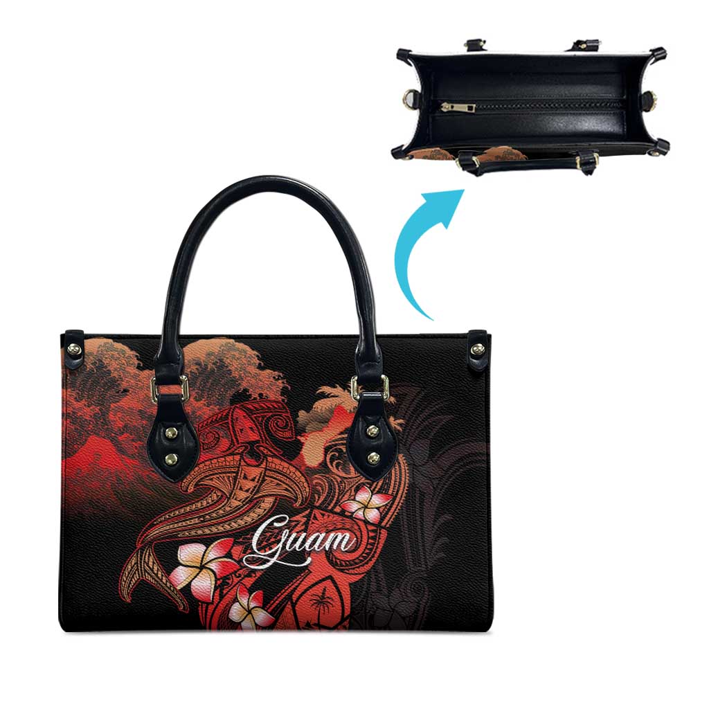 Guam Tribal Chamorro Leather Bag Polynesian Shark with Plumeria and Sea Vibe - Polynesian Pride