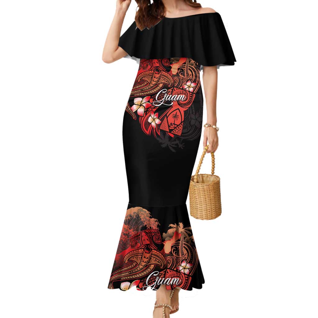Guam Tribal Chamorro Mermaid Dress Polynesian Shark with Plumeria and Sea Vibe - Polynesian Pride