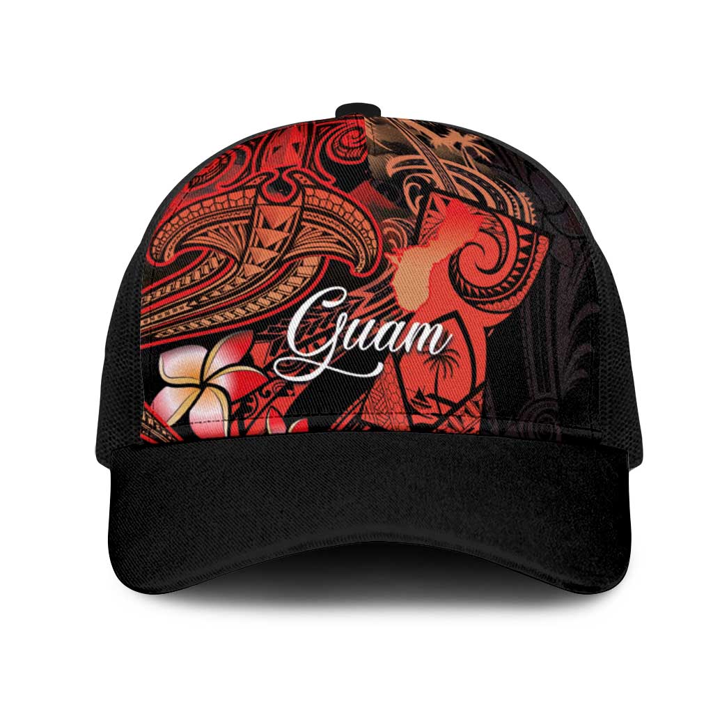 Guam Tribal Chamorro Mesh Trucker Cap Polynesian Shark with Plumeria and Sea Vibe - Polynesian Pride