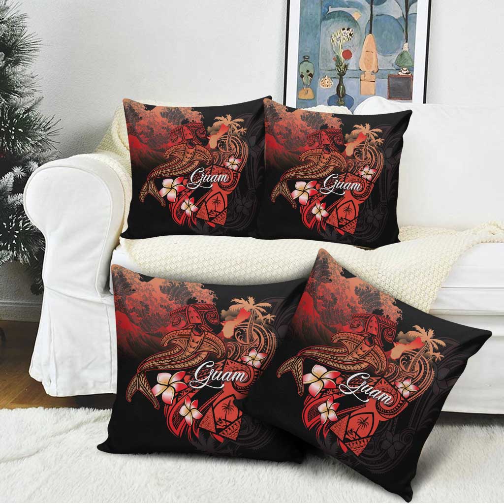 Guam Tribal Chamorro Pillow Cover Polynesian Shark with Plumeria and Sea Vibe - Polynesian Pride
