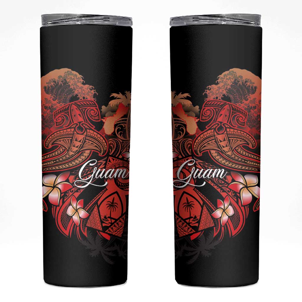 Guam Tribal Chamorro Skinny Tumbler Polynesian Shark with Plumeria and Sea Vibe LT03 Black - Polynesian Pride