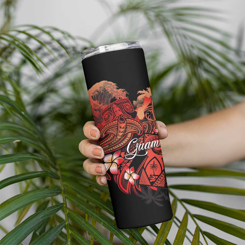 Guam Tribal Chamorro Skinny Tumbler Polynesian Shark with Plumeria and Sea Vibe LT03 - Polynesian Pride