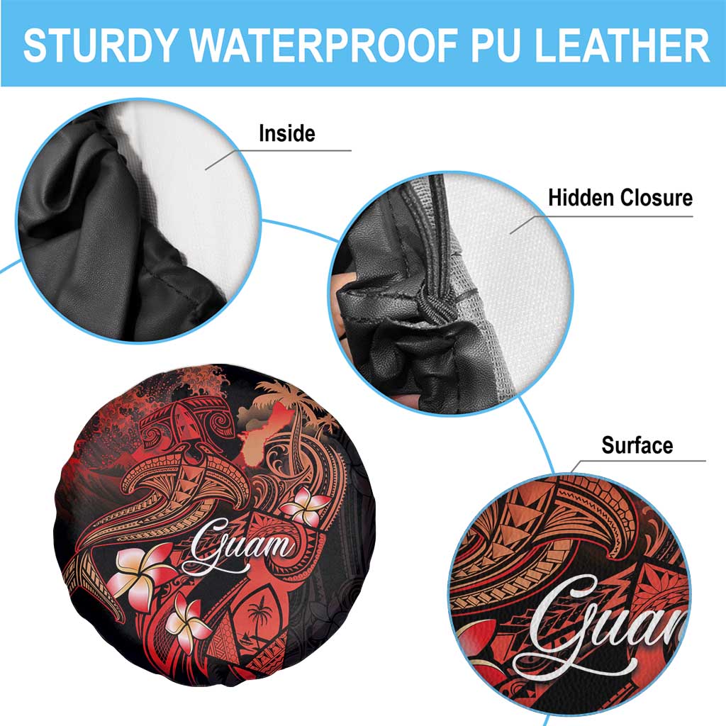 Guam Tribal Chamorro Spare Tire Cover Polynesian Shark with Plumeria and Sea Vibe - Polynesian Pride