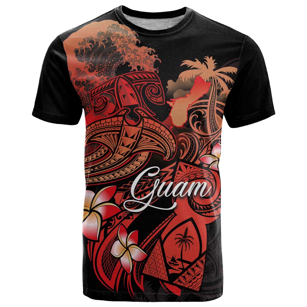 Guam Tribal Chamorro T Shirt Polynesian Shark with Plumeria and Sea Vibe LT03 Black - Polynesian Pride