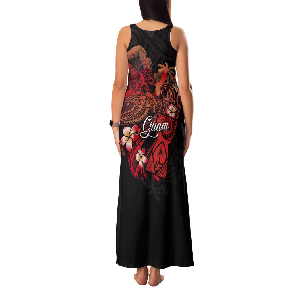 Guam Tribal Chamorro Tank Maxi Dress Polynesian Shark with Plumeria and Sea Vibe - Polynesian Pride