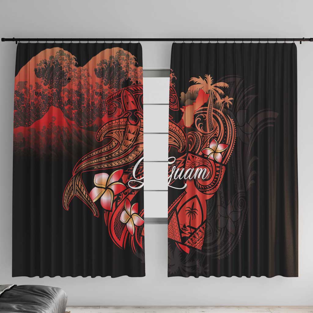 Guam Tribal Chamorro Window Curtain Polynesian Shark with Plumeria and Sea Vibe LT03 With Hooks Black - Polynesian Pride