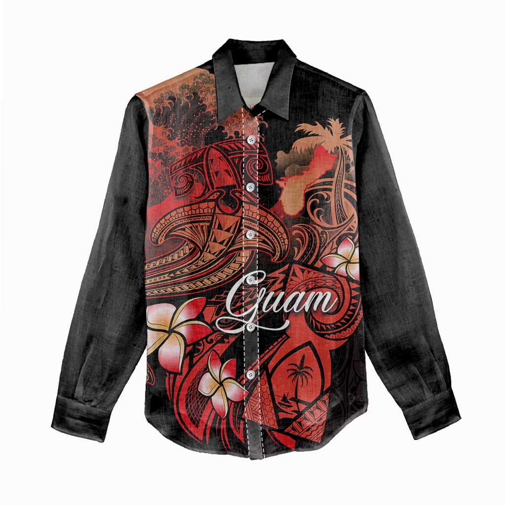 Guam Tribal Chamorro Women Casual Shirt Polynesian Shark with Plumeria and Sea Vibe LT03 - Polynesian Pride