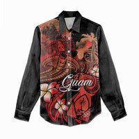 Guam Tribal Chamorro Women Casual Shirt Polynesian Shark with Plumeria and Sea Vibe LT03 - Polynesian Pride