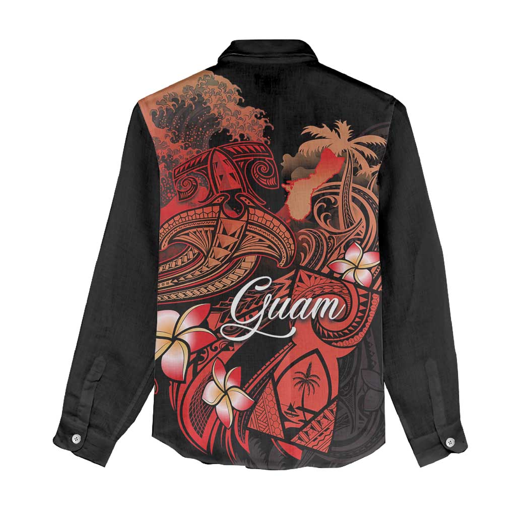 Guam Tribal Chamorro Women Casual Shirt Polynesian Shark with Plumeria and Sea Vibe LT03 - Polynesian Pride