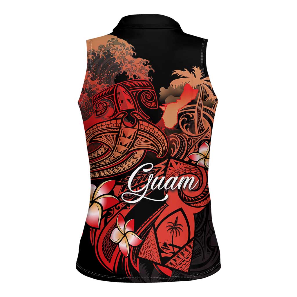 Guam Tribal Chamorro Women Sleeveless Polo Shirt Polynesian Shark with Plumeria and Sea Vibe LT03 - Polynesian Pride