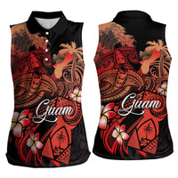Guam Tribal Chamorro Women Sleeveless Polo Shirt Polynesian Shark with Plumeria and Sea Vibe LT03 - Polynesian Pride