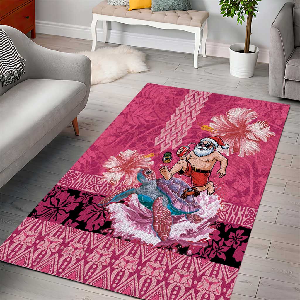 Hawaii Mele Kalikimaka Area Rug Funny Santa with Tribal Tattoos Kakau Pink Color - Polynesian Pride