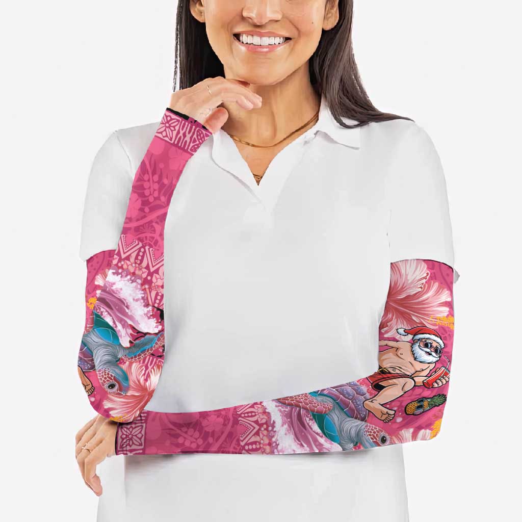 Hawaii Mele Kalikimaka Arm Sleeves Funny Santa with Tribal Tattoos Kakau Pink Color - Polynesian Pride