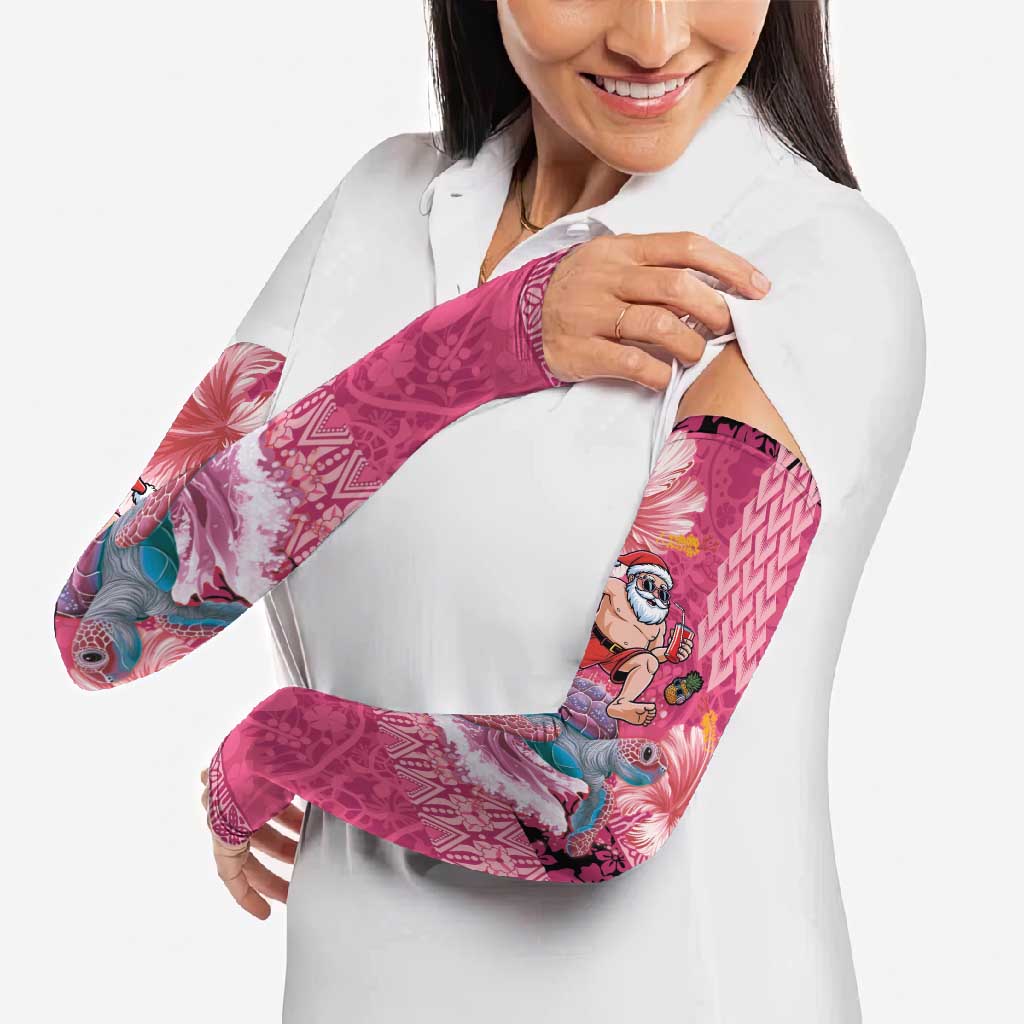 Hawaii Mele Kalikimaka Arm Sleeves Funny Santa with Tribal Tattoos Kakau Pink Color - Polynesian Pride