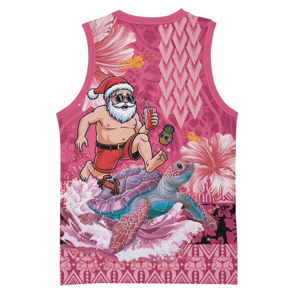 Hawaii Mele Kalikimaka Basketball Jersey Funny Santa with Tribal Tattoos Kakau Pink Color LT03 - Polynesian Pride