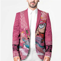 Hawaii Mele Kalikimaka Blazer Funny Santa with Tribal Tattoos Kakau Pink Color - Polynesian Pride