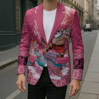 Hawaii Mele Kalikimaka Blazer Funny Santa with Tribal Tattoos Kakau Pink Color - Polynesian Pride