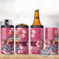 Hawaii Mele Kalikimaka 4 in 1 Can Cooler Tumbler Funny Santa with Tribal Tattoos Kakau Pink Color LT03 - Polynesian Pride