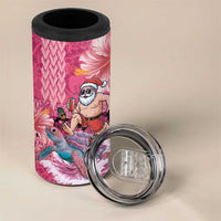 Hawaii Mele Kalikimaka 4 in 1 Can Cooler Tumbler Funny Santa with Tribal Tattoos Kakau Pink Color LT03 - Polynesian Pride