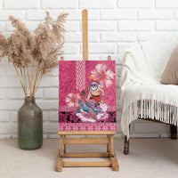 Hawaii Mele Kalikimaka Canvas Wall Art Funny Santa with Tribal Tattoos Kakau Pink Color - Polynesian Pride