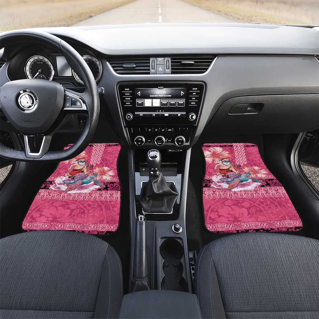 Hawaii Mele Kalikimaka Car Mats Funny Santa with Tribal Tattoos Kakau Pink Color - Polynesian Pride