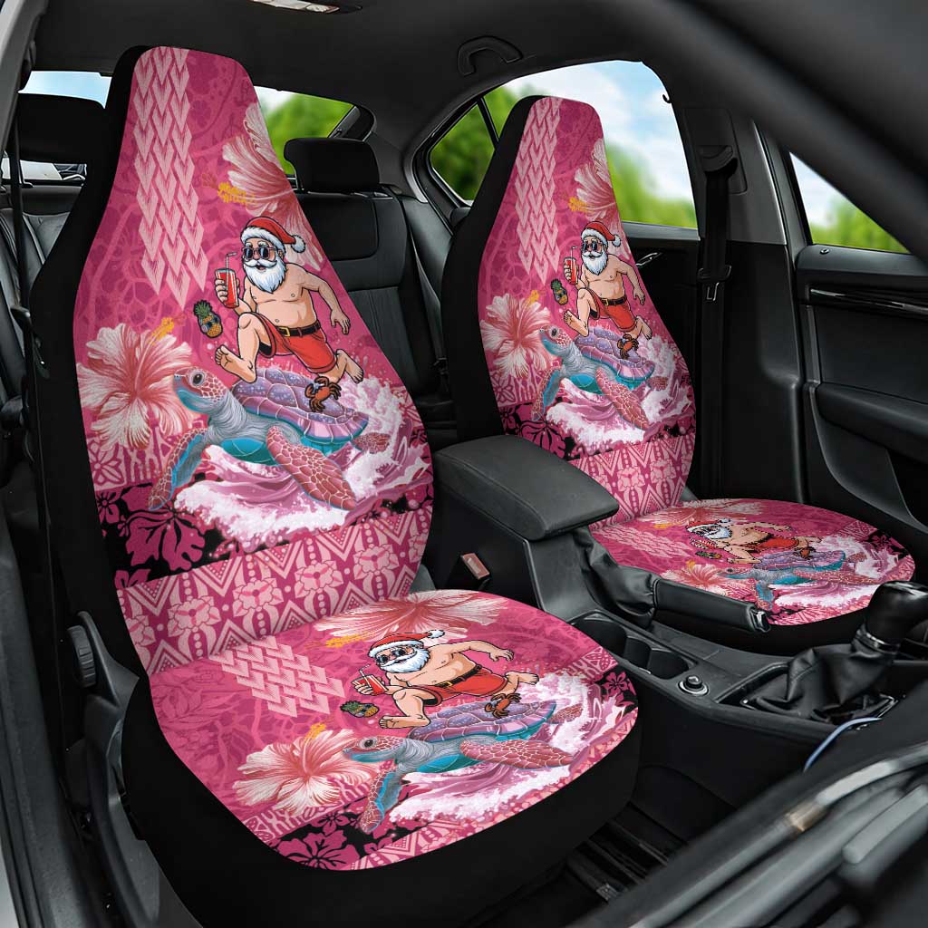 Hawaii Mele Kalikimaka Car Seat Cover Funny Santa with Tribal Tattoos Kakau Pink Color LT03 One Size Pink - Polynesian Pride