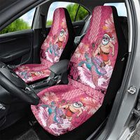 Hawaii Mele Kalikimaka Car Seat Cover Funny Santa with Tribal Tattoos Kakau Pink Color LT03 - Polynesian Pride