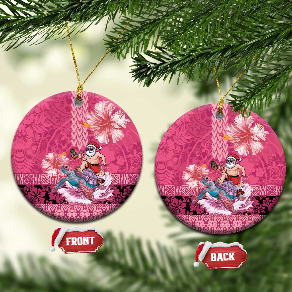 Hawaii Mele Kalikimaka Ceramic Ornament Funny Santa with Tribal Tattoos Kakau Pink Color - Polynesian Pride