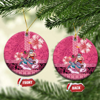 Hawaii Mele Kalikimaka Ceramic Ornament Funny Santa with Tribal Tattoos Kakau Pink Color - Polynesian Pride
