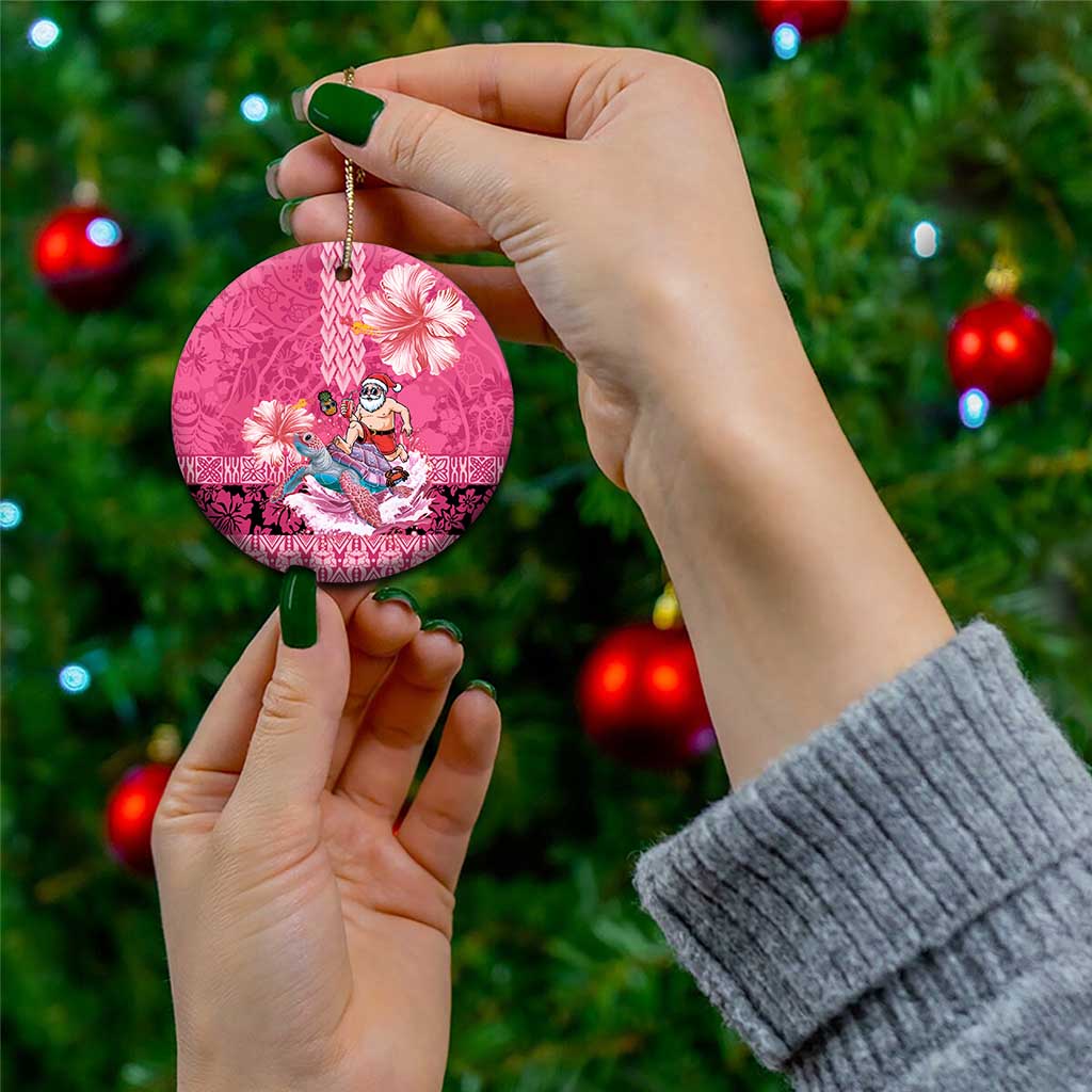 Hawaii Mele Kalikimaka Ceramic Ornament Funny Santa with Tribal Tattoos Kakau Pink Color - Polynesian Pride
