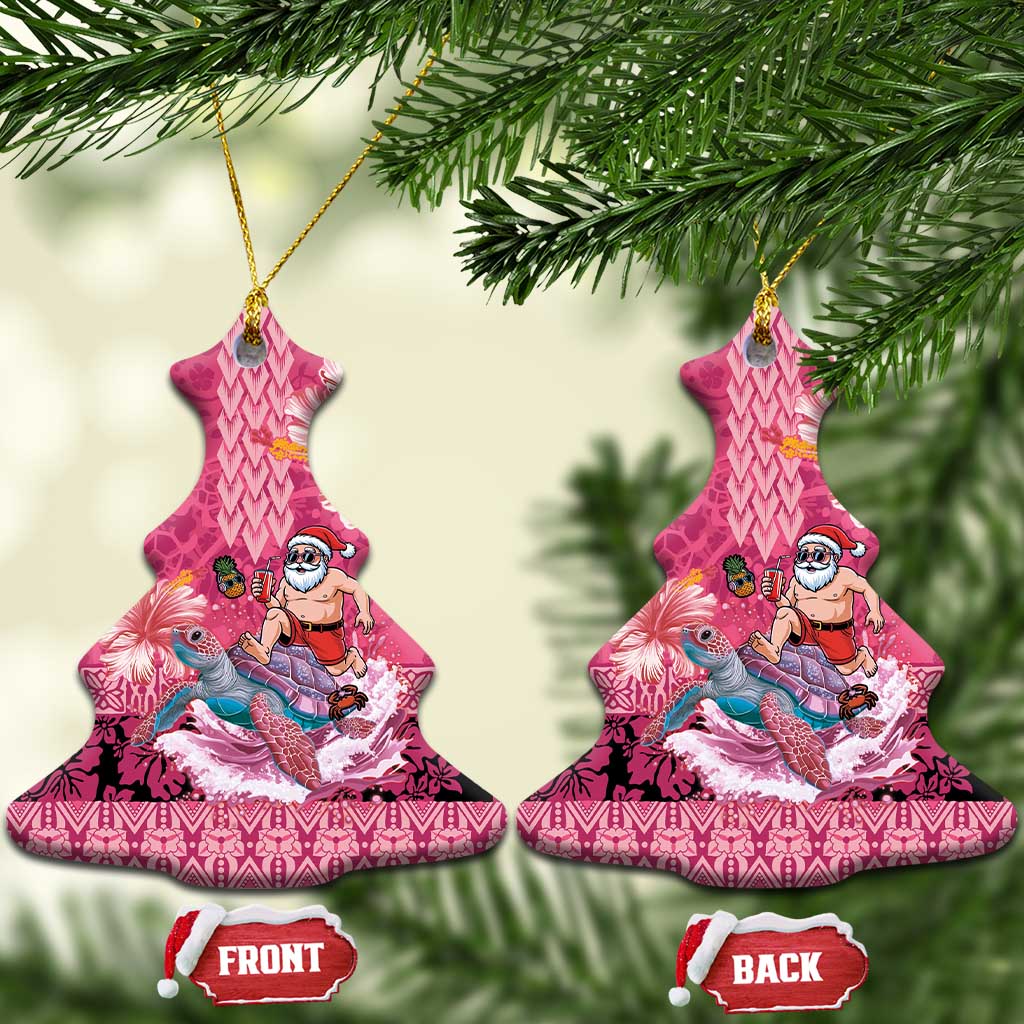 Hawaii Mele Kalikimaka Ceramic Ornament Funny Santa with Tribal Tattoos Kakau Pink Color - Polynesian Pride
