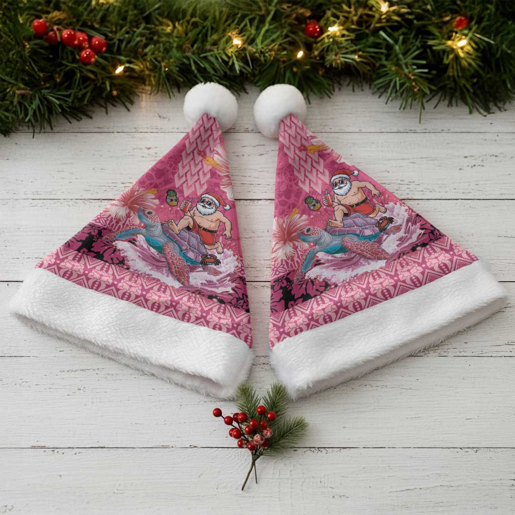 Hawaii Mele Kalikimaka Christmas Santa Hat Funny Santa with Tribal Tattoos Kakau Pink Color - Polynesian Pride