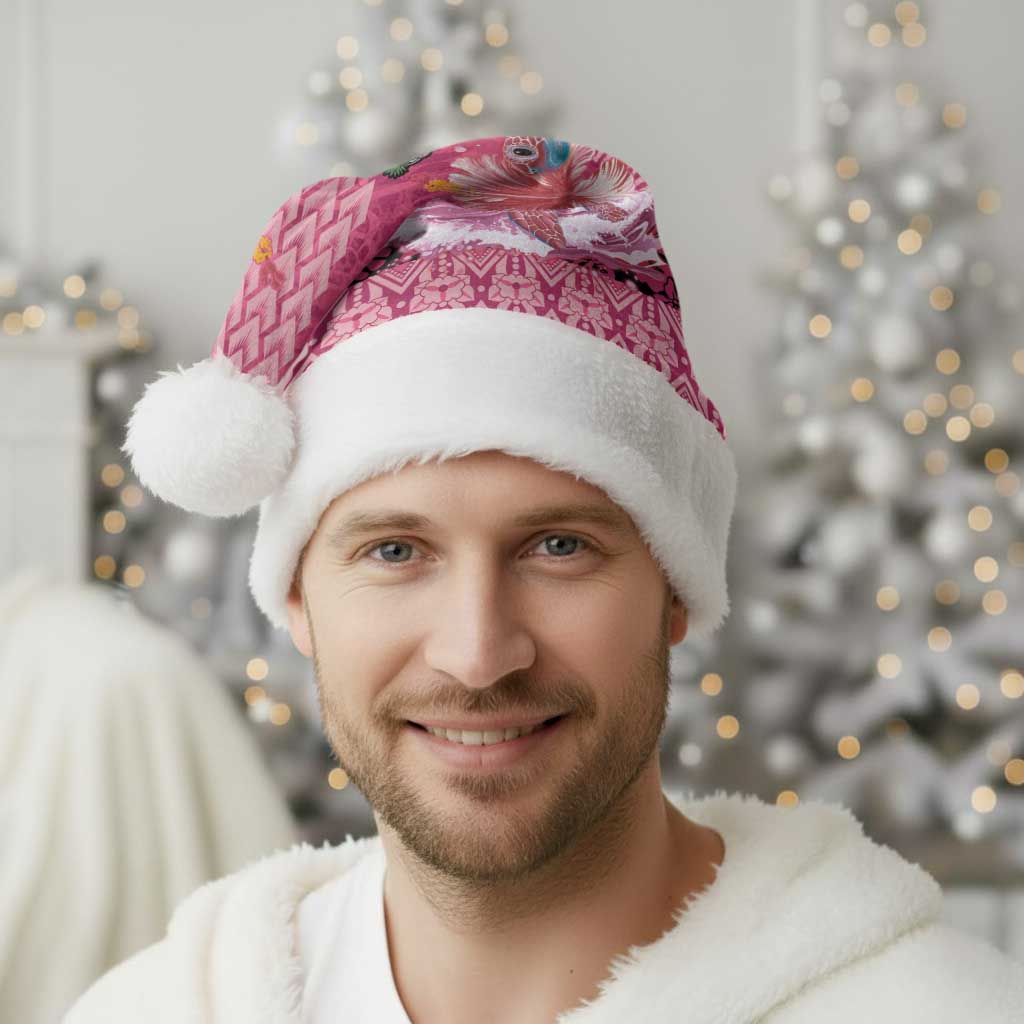 Hawaii Mele Kalikimaka Christmas Santa Hat Funny Santa with Tribal Tattoos Kakau Pink Color - Polynesian Pride