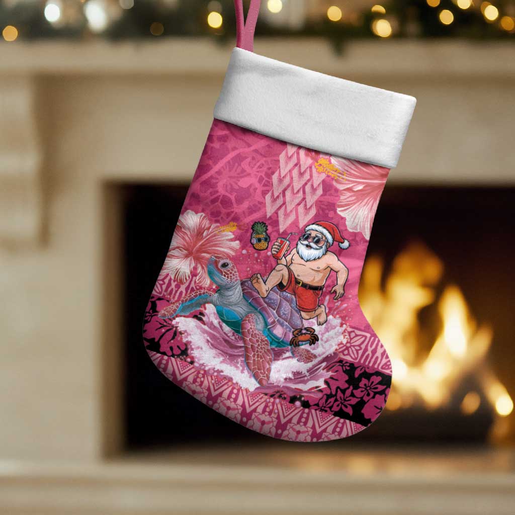 Hawaii Mele Kalikimaka Christmas Stocking Funny Santa with Tribal Tattoos Kakau Pink Color - Polynesian Pride