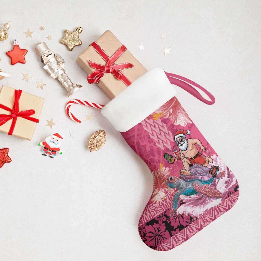 Hawaii Mele Kalikimaka Christmas Stocking Funny Santa with Tribal Tattoos Kakau Pink Color - Polynesian Pride