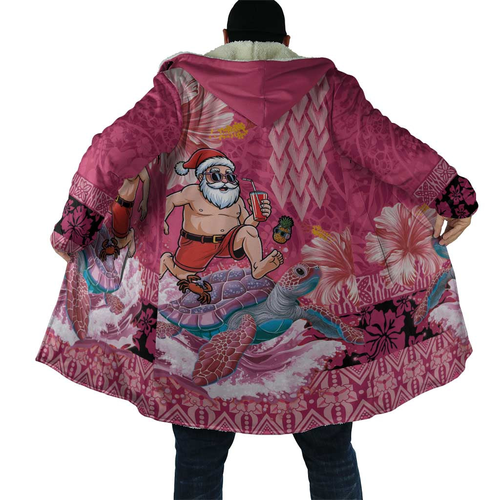 Hawaii Mele Kalikimaka Cloak Funny Santa with Tribal Tattoos Kakau Pink Color - Polynesian Pride