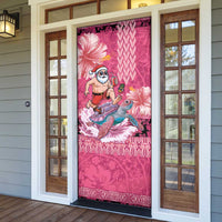 Hawaii Mele Kalikimaka Door Cover Funny Santa with Tribal Tattoos Kakau Pink Color LT03 - Polynesian Pride