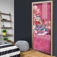 Hawaii Mele Kalikimaka Door Cover Funny Santa with Tribal Tattoos Kakau Pink Color LT03 - Polynesian Pride