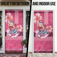 Hawaii Mele Kalikimaka Door Cover Funny Santa with Tribal Tattoos Kakau Pink Color LT03 - Polynesian Pride