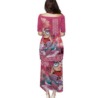 Hawaii Mele Kalikimaka Family Matching Puletasi and Hawaiian Shirt Funny Santa with Tribal Tattoos Kakau Pink Color LT03 - Polynesian Pride