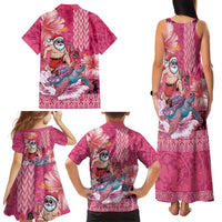 Hawaii Mele Kalikimaka Family Matching Tank Maxi Dress and Hawaiian Shirt Funny Santa with Tribal Tattoos Kakau Pink Color LT03 - Polynesian Pride