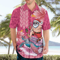 Hawaii Mele Kalikimaka Hawaiian Shirt Funny Santa with Tribal Tattoos Kakau Pink Color LT03 - Polynesian Pride