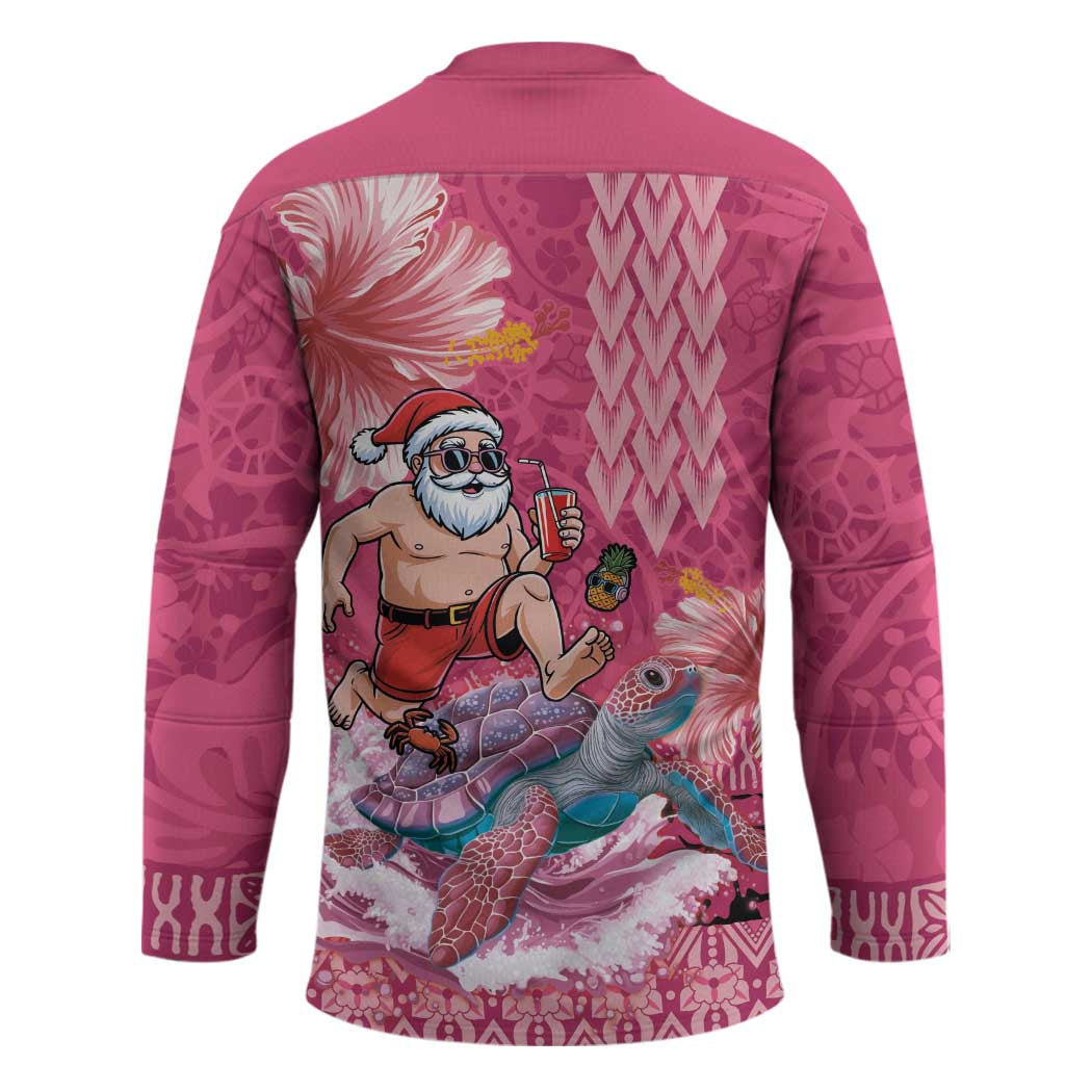 Hawaii Mele Kalikimaka Hockey Jersey Funny Santa with Tribal Tattoos Kakau Pink Color LT03 - Polynesian Pride