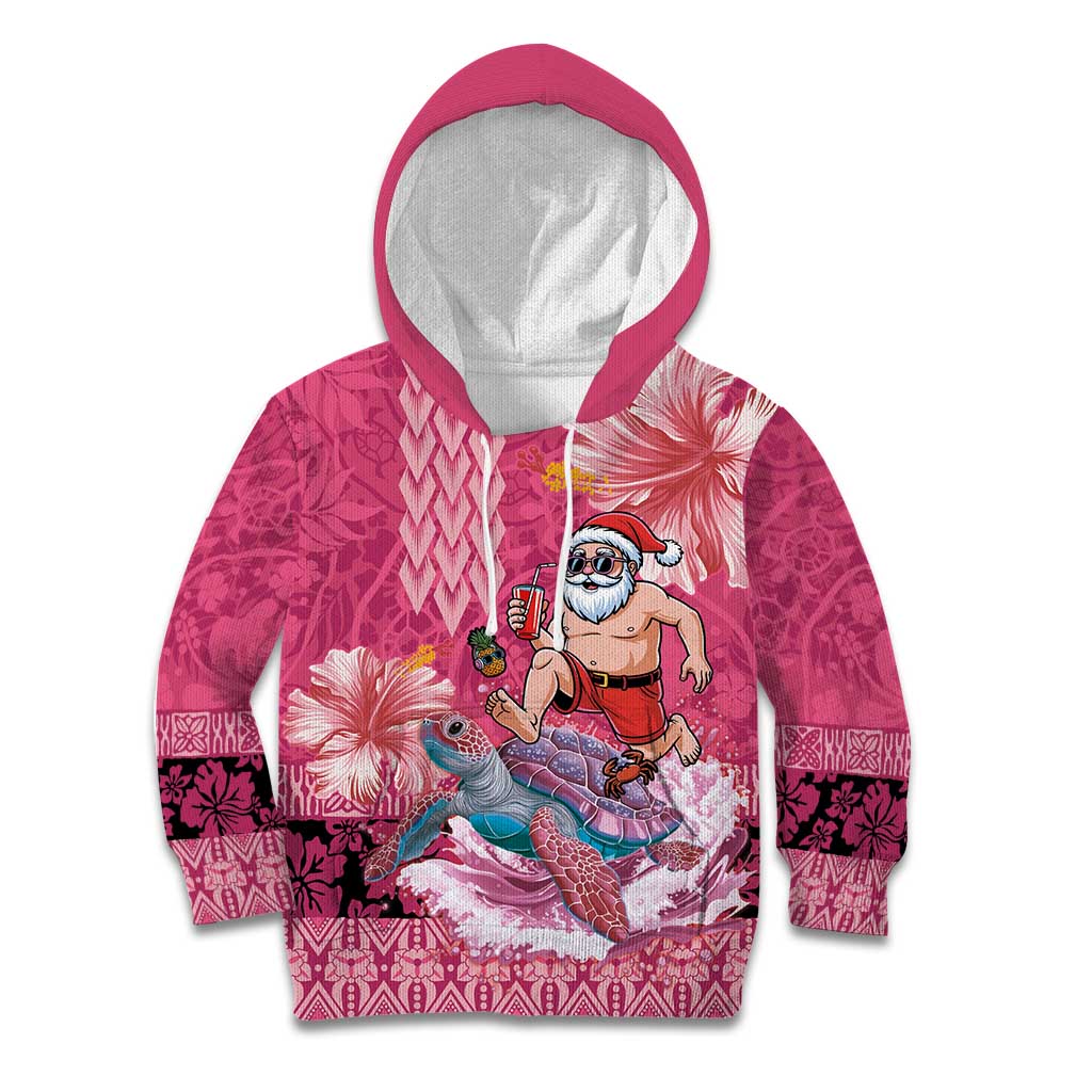 Hawaii Mele Kalikimaka Kid Hoodie Funny Santa with Tribal Tattoos Kakau Pink Color LT03 Hoodie Pink - Polynesian Pride