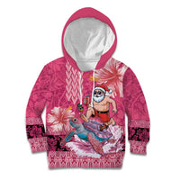 Hawaii Mele Kalikimaka Kid Hoodie Funny Santa with Tribal Tattoos Kakau Pink Color LT03 Hoodie Pink - Polynesian Pride