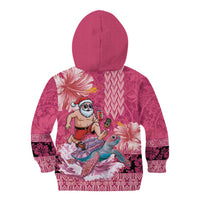 Hawaii Mele Kalikimaka Kid Hoodie Funny Santa with Tribal Tattoos Kakau Pink Color LT03 - Polynesian Pride